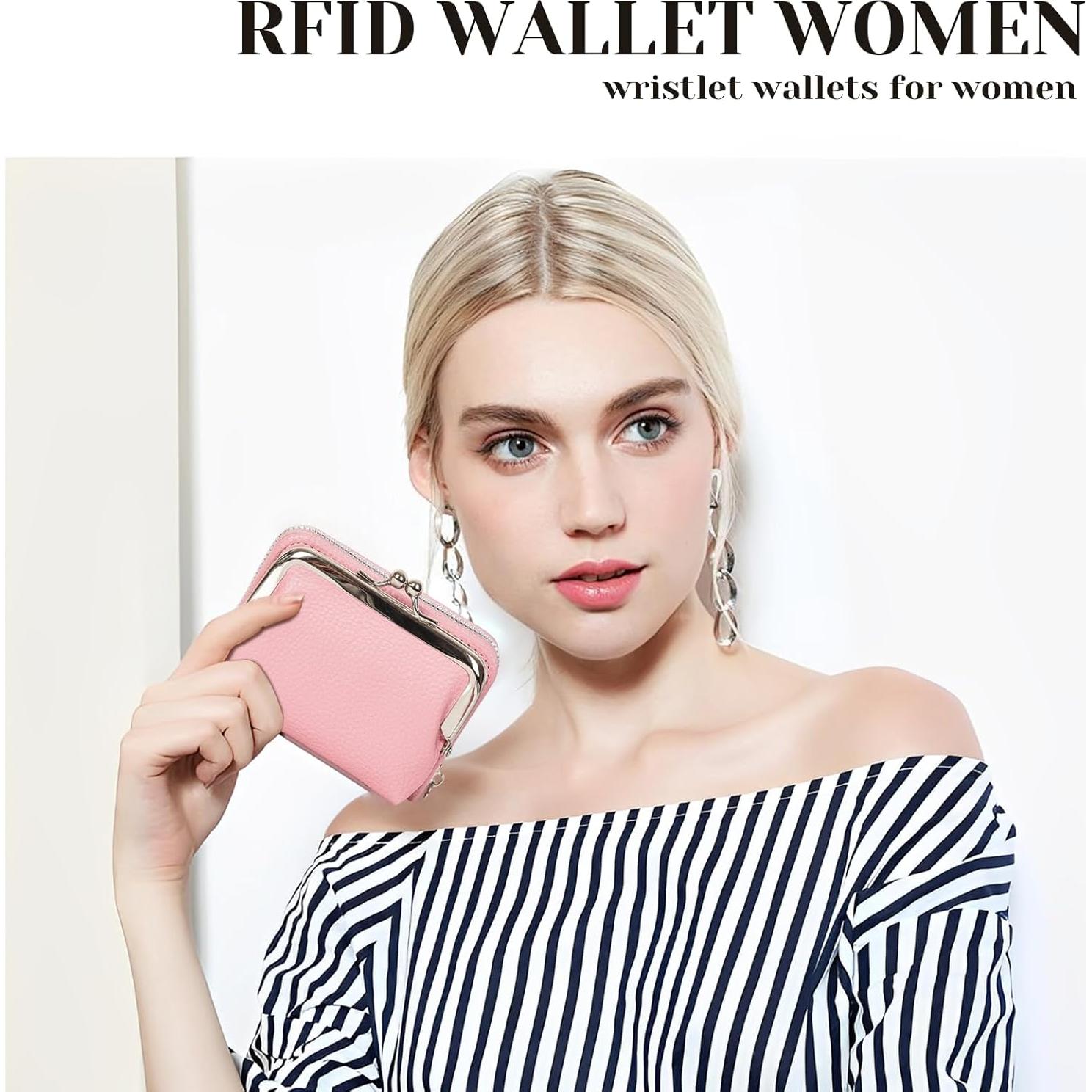 Cartera de Muñeca Huikeya Rosa con Bloqueo RFID y Monedero