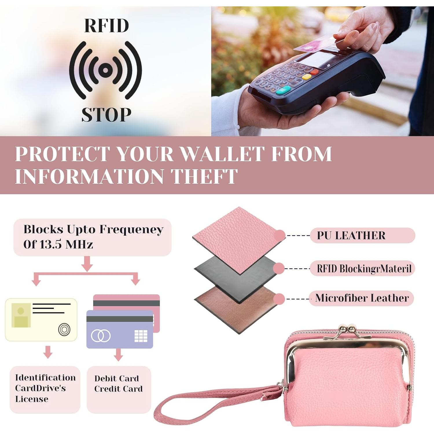 Cartera de Muñeca Huikeya Rosa con Bloqueo RFID y Monedero