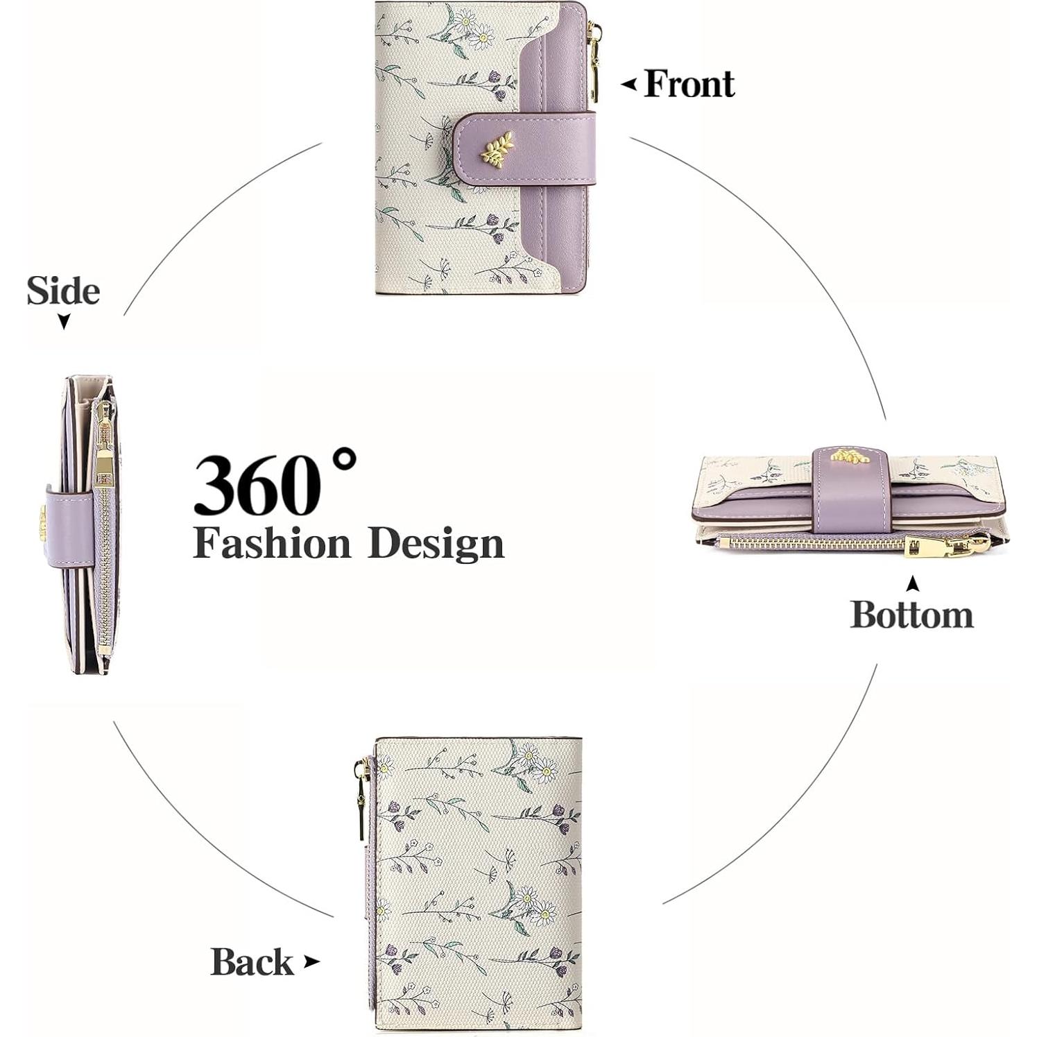 Cartera Bifold GAEKEAO para Mujeres con Bloqueo RFID - Púrpura y Blanco