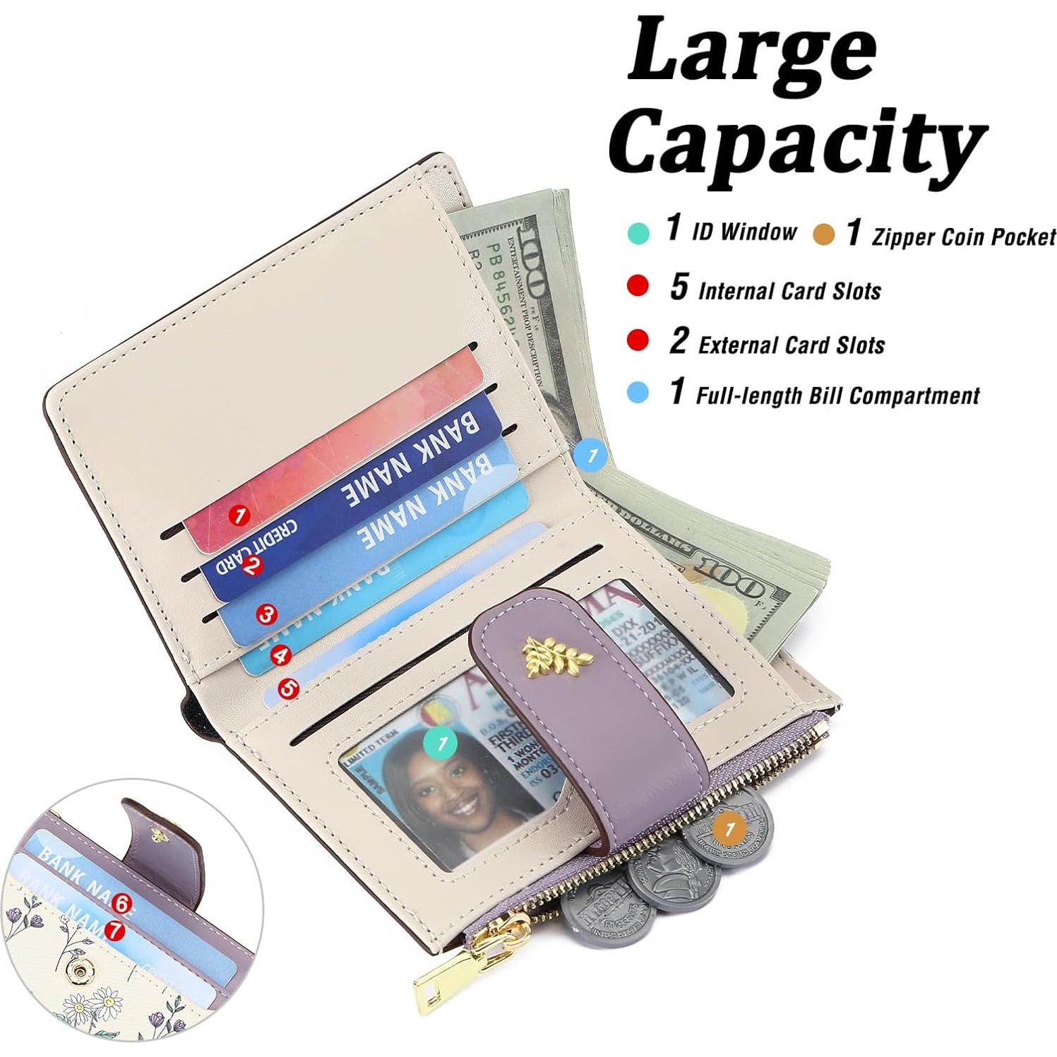 Cartera Bifold GAEKEAO para Mujeres con Bloqueo RFID - Púrpura y Blanco