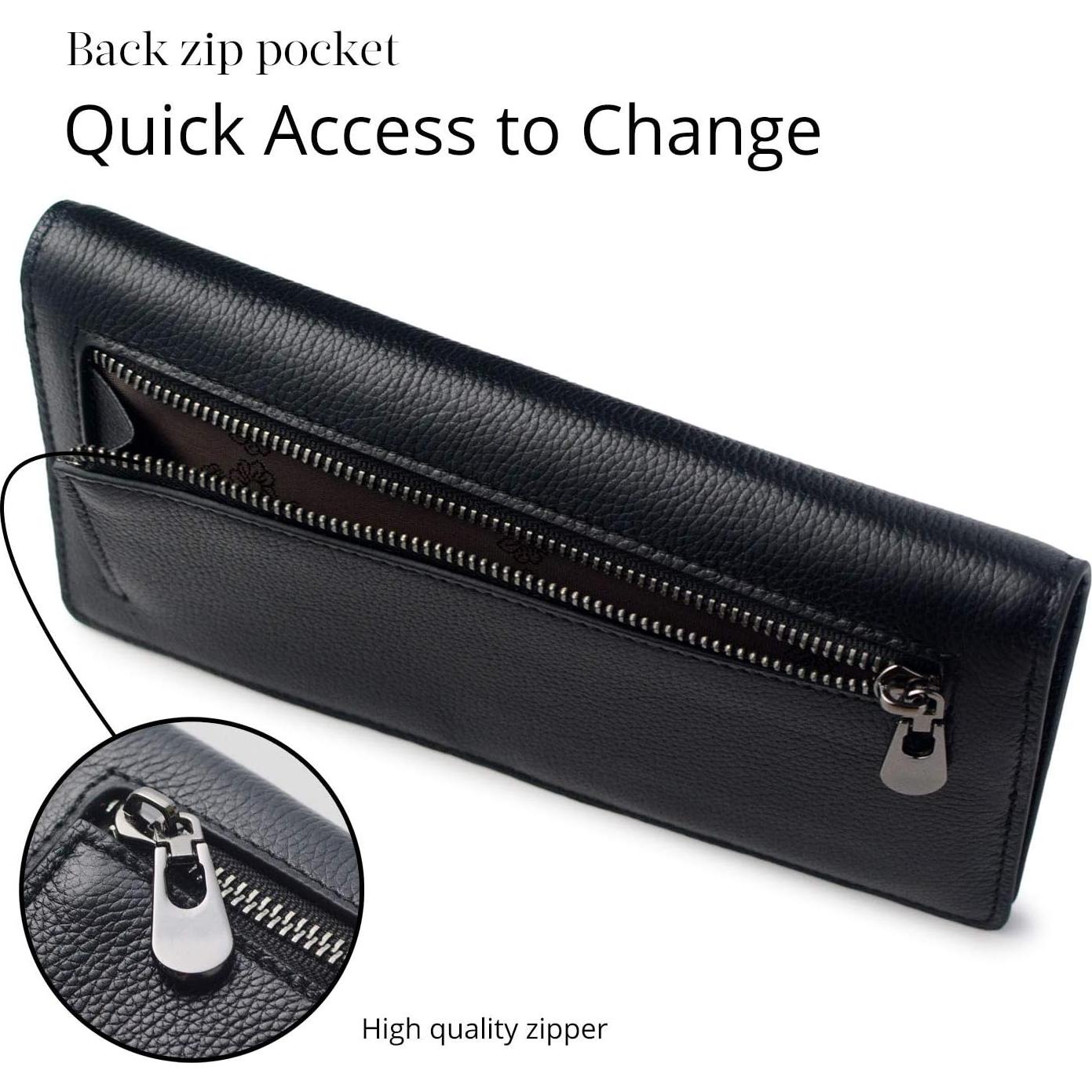 Cartera Bveyzi de Cuero Genuino RFID para Mujeres - Negro