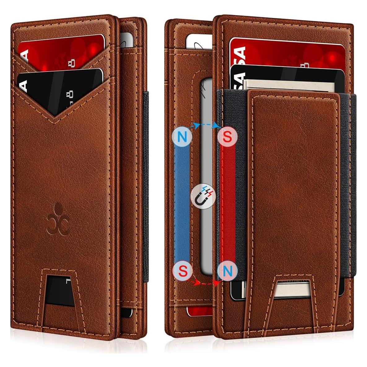 Billetera delgada SEMORID RFID para hombres, 13 tarjetas, roja