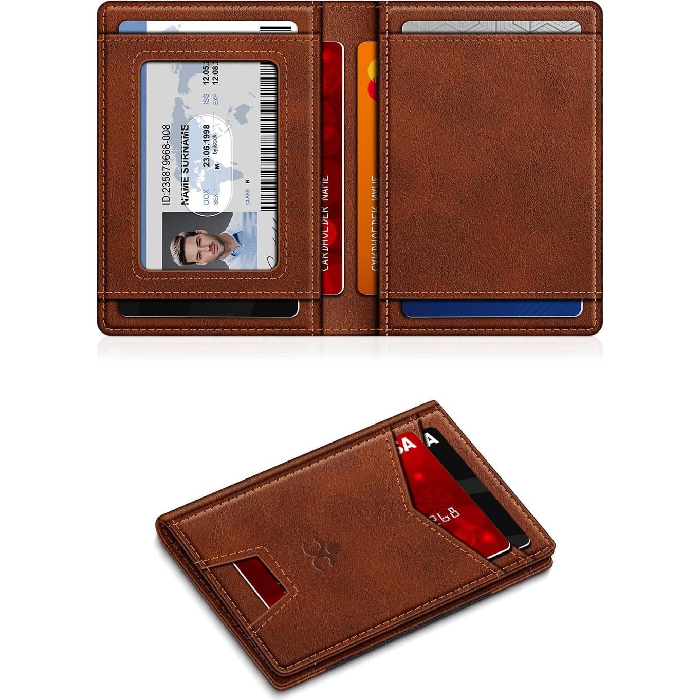 Billetera delgada SEMORID RFID para hombres, 13 tarjetas, roja