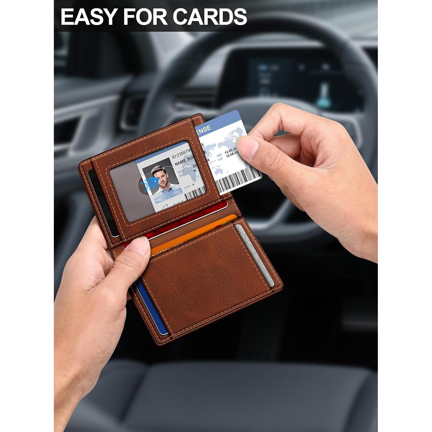 Billetera delgada SEMORID RFID para hombres, 13 tarjetas, roja