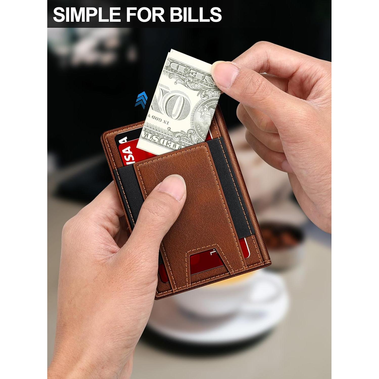 Billetera delgada SEMORID RFID para hombres, 13 tarjetas, roja