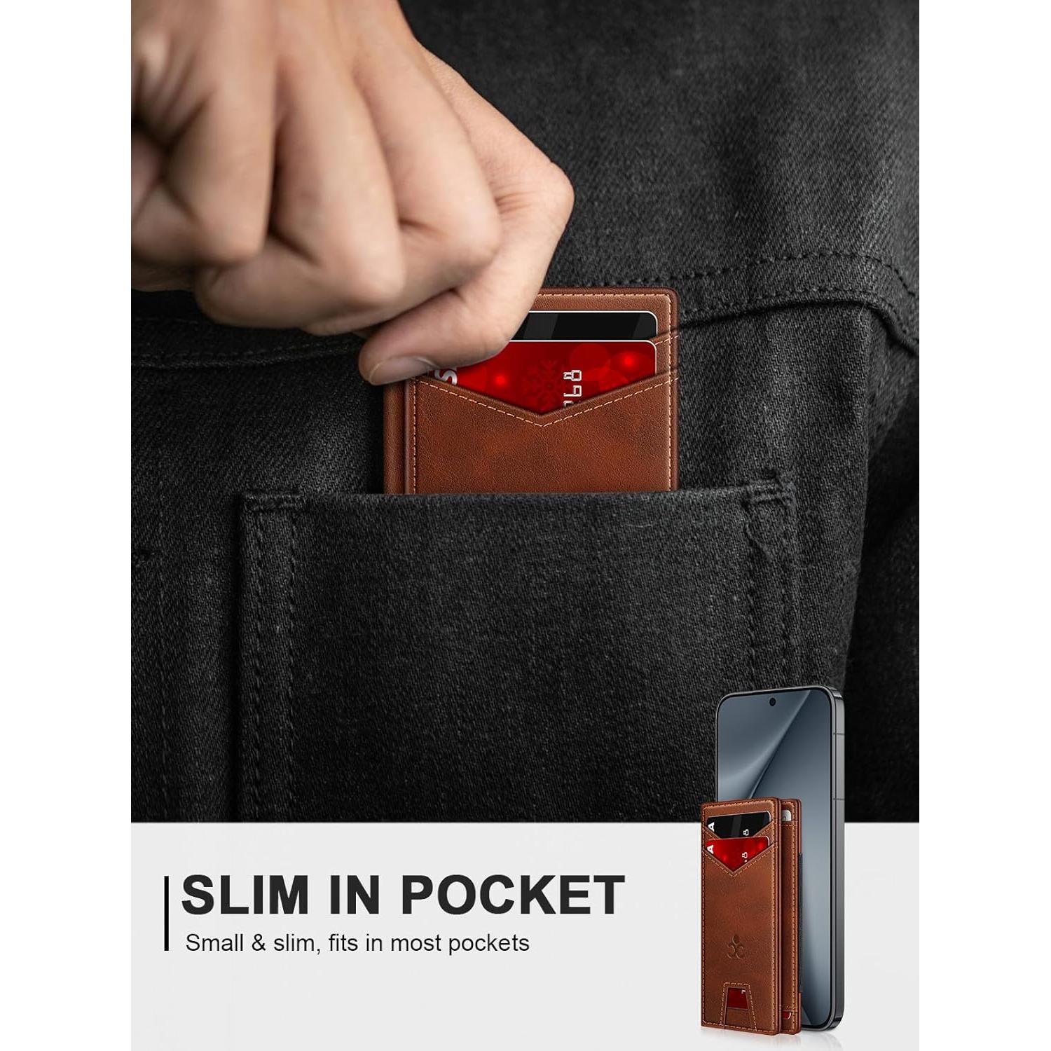 Billetera delgada SEMORID RFID para hombres, 13 tarjetas, roja