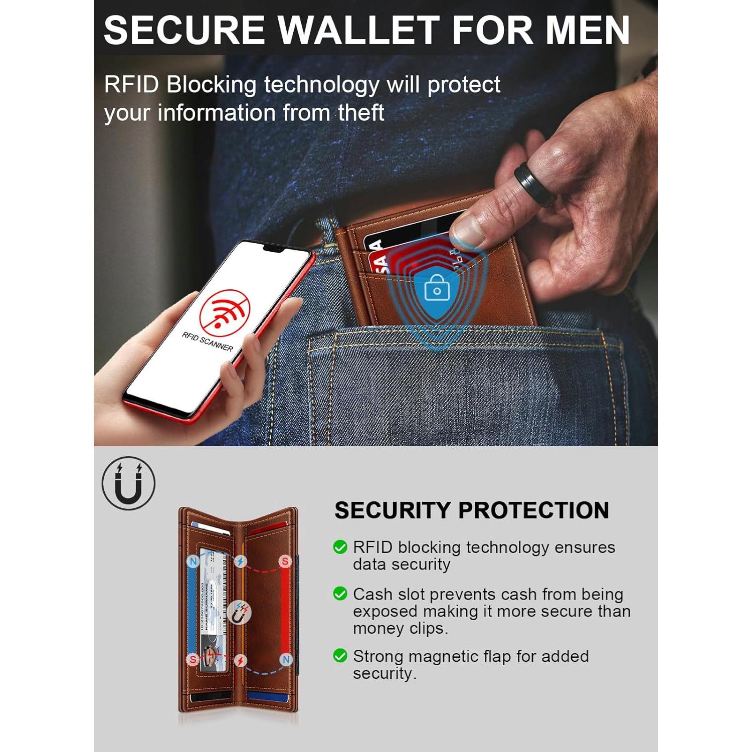 Billetera delgada SEMORID RFID para hombres, 13 tarjetas, roja