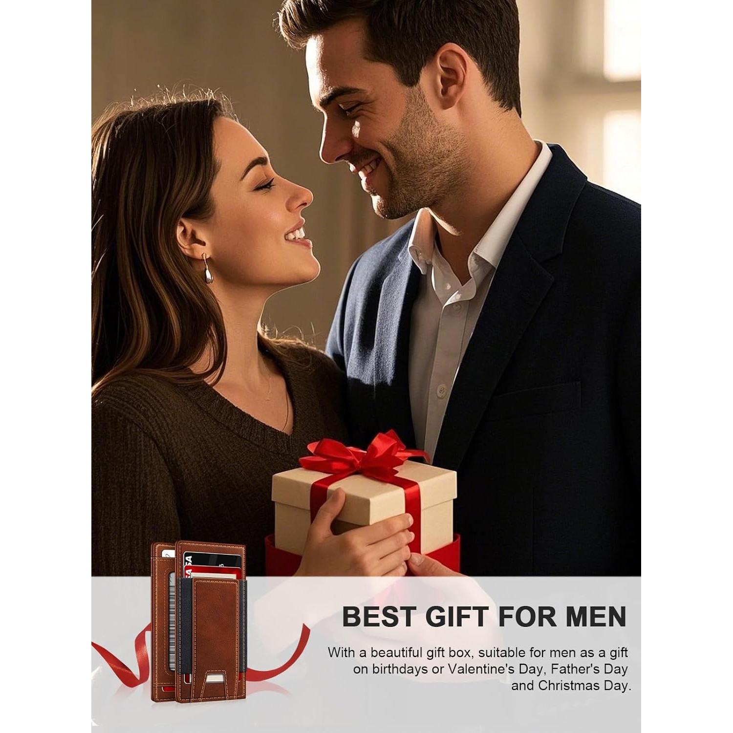 Billetera delgada SEMORID RFID para hombres, 13 tarjetas, roja