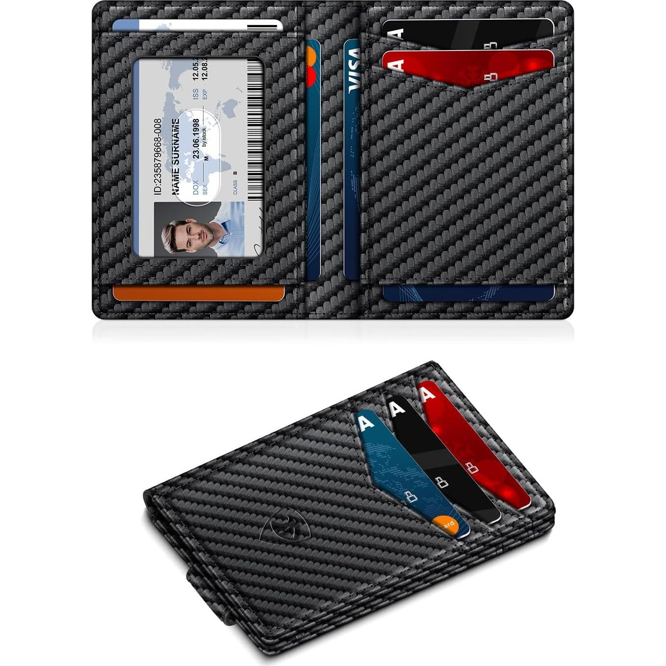 Billetera delgada ZALVEX para hombres con bloqueo RFID y clip