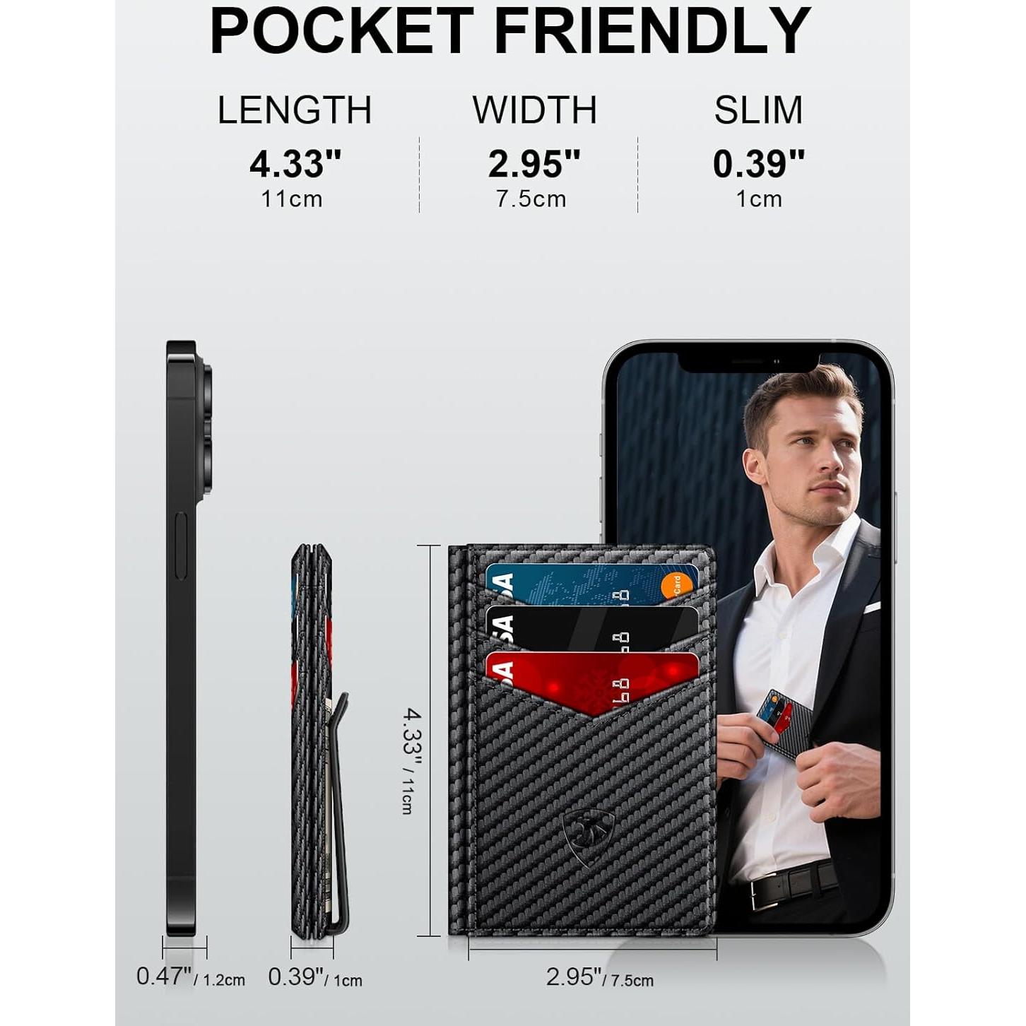 Billetera delgada ZALVEX para hombres con bloqueo RFID y clip