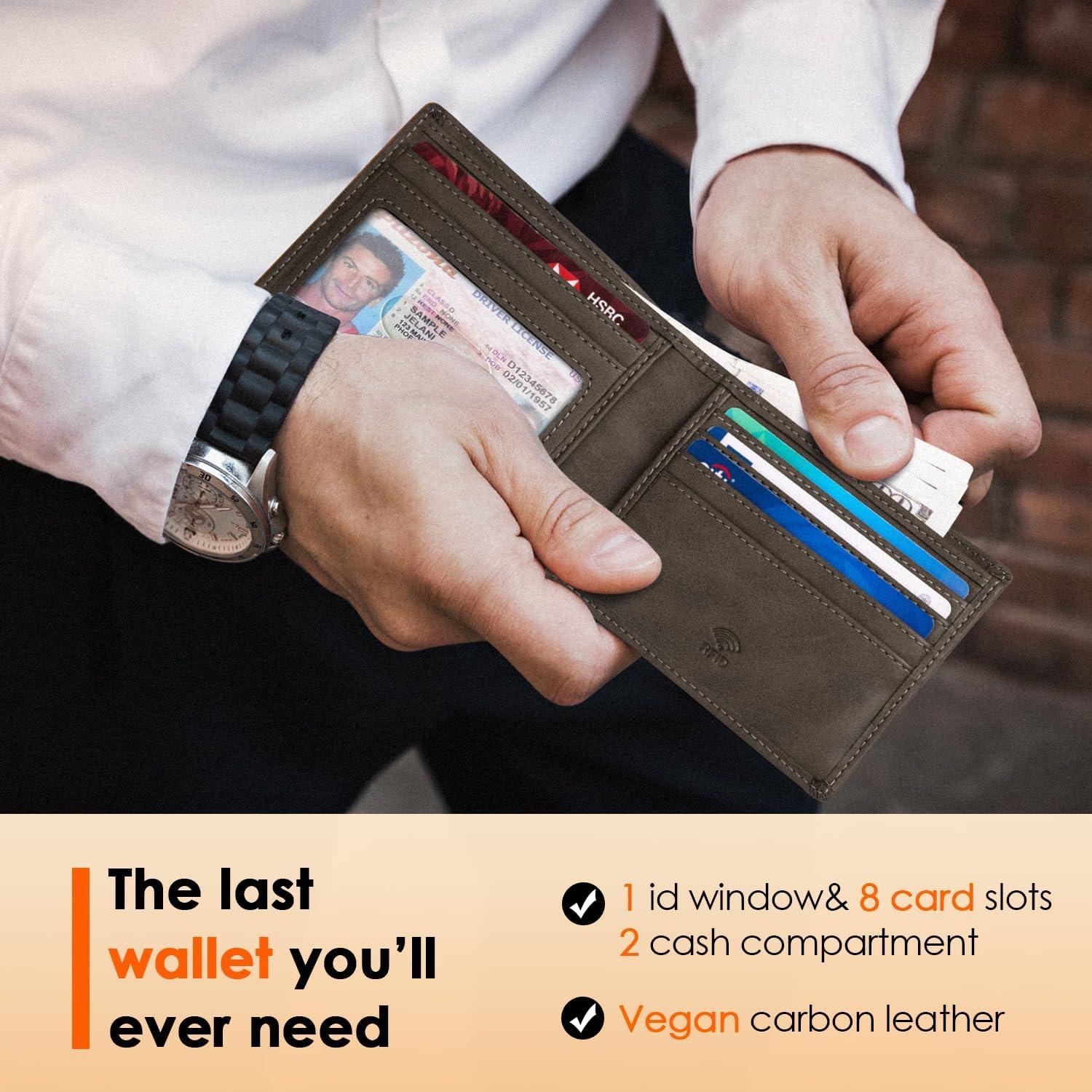 Cartera RUNBOX Bifold de Cuero para Hombres con Bloqueo RFID