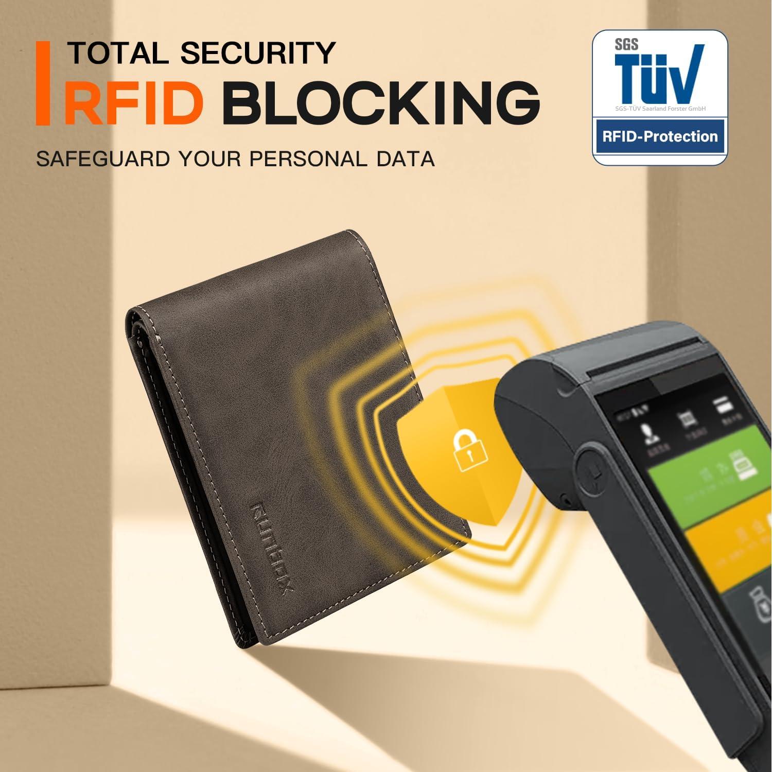 Cartera RUNBOX Bifold de Cuero para Hombres con Bloqueo RFID