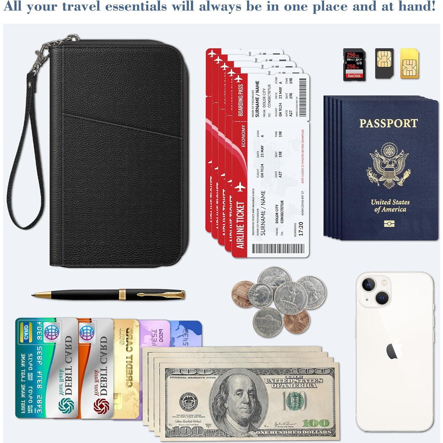 Billetera Organizador de Pasaportes Fintie APPA - RFID, Unisex, Negro