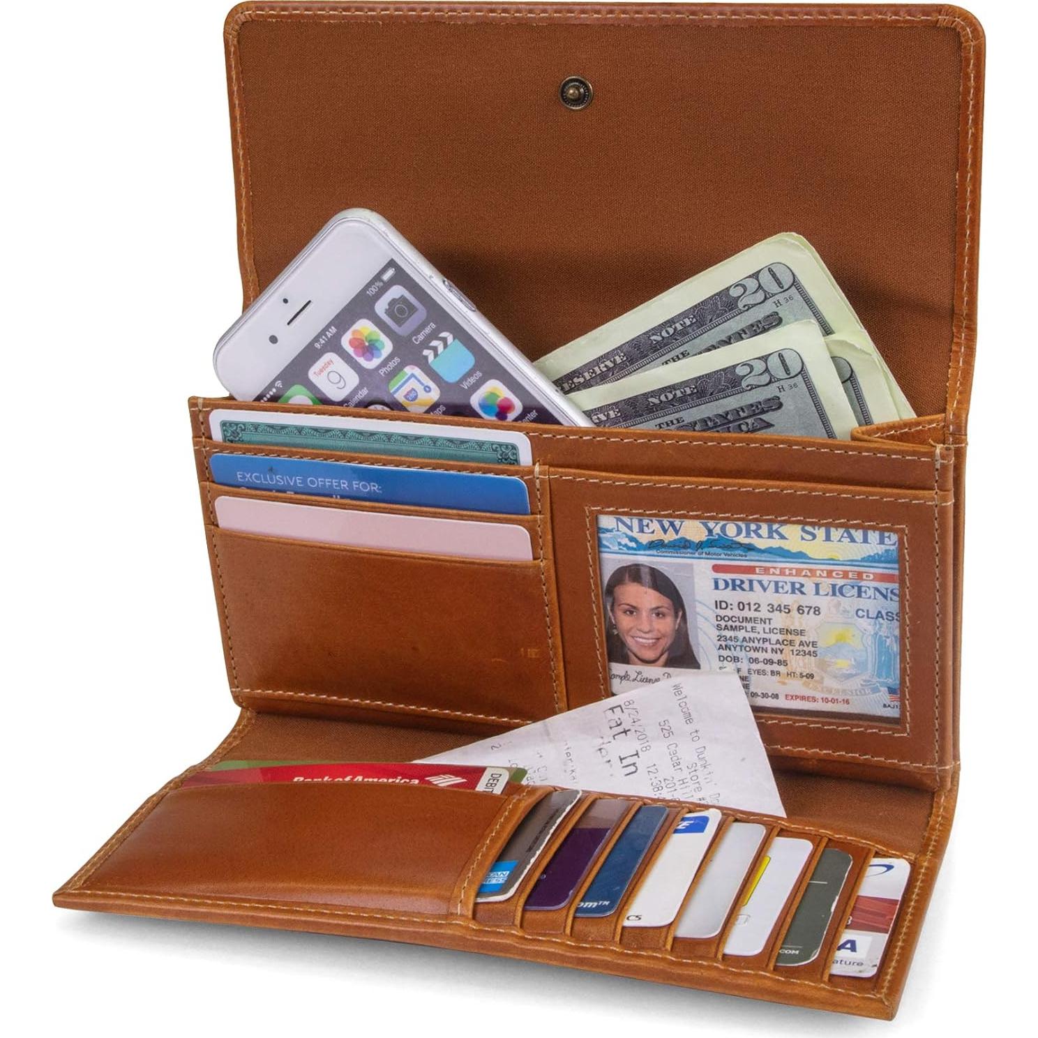 Cartera Clutch de Cuero RFID Timberland para Mujeres Cognac