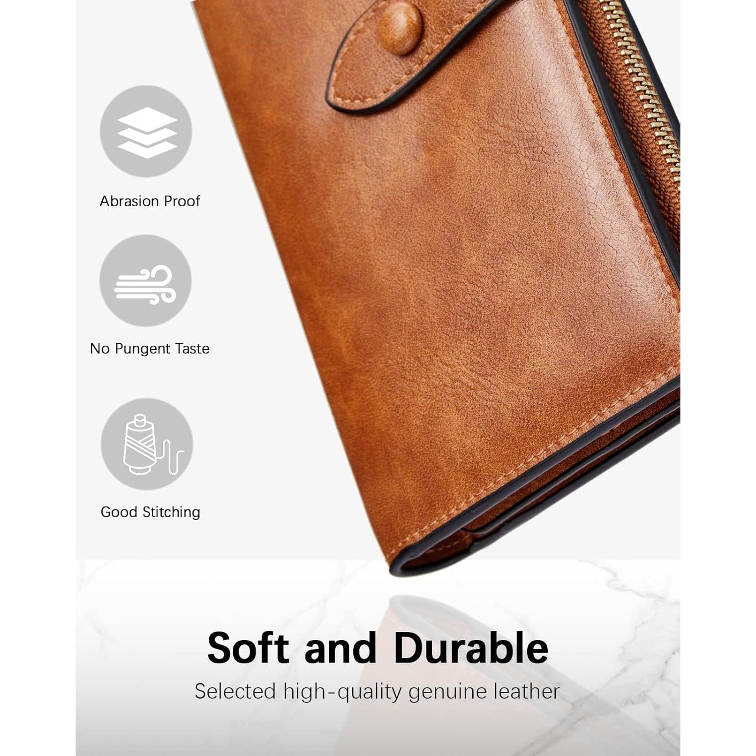 Cartera de Cuero BOSTANTEN para Mujeres con Bloqueo RFID Marrón