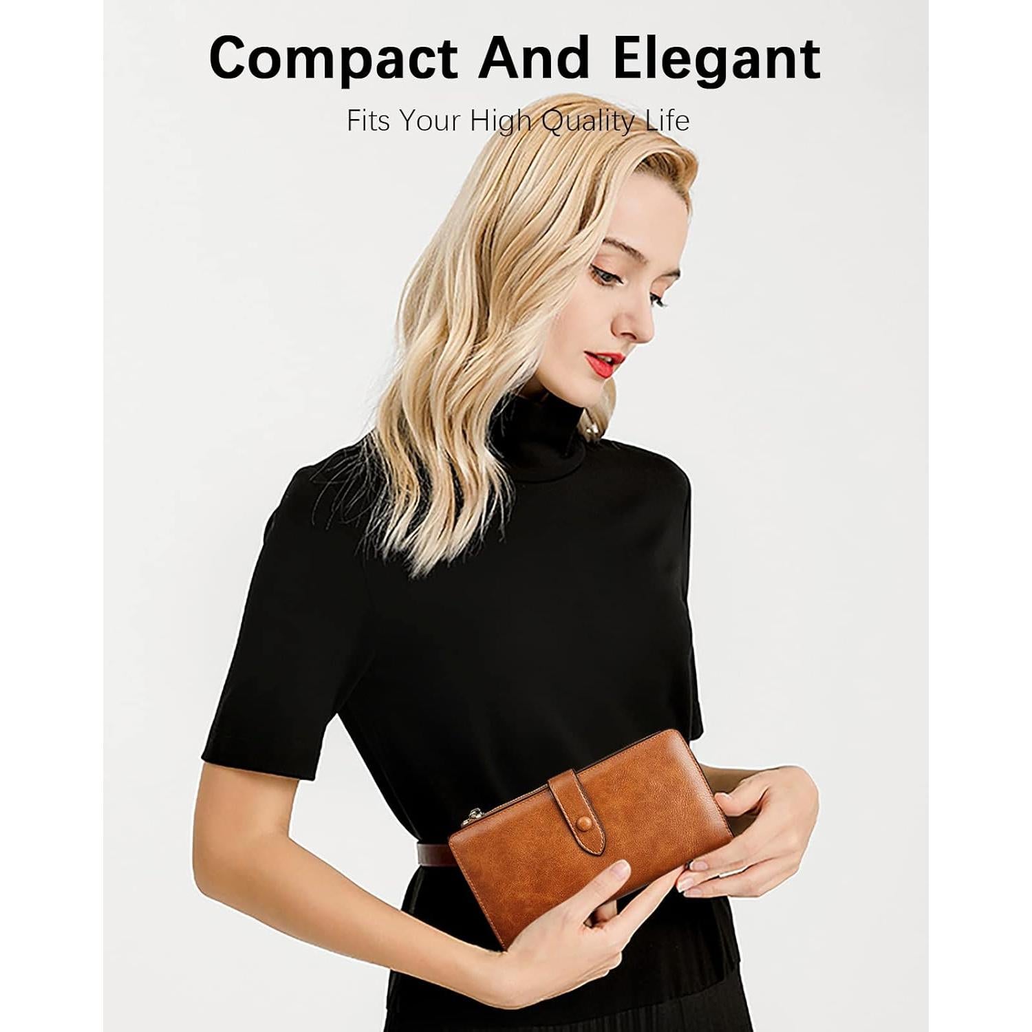 Cartera de Cuero BOSTANTEN para Mujeres con Bloqueo RFID Marrón