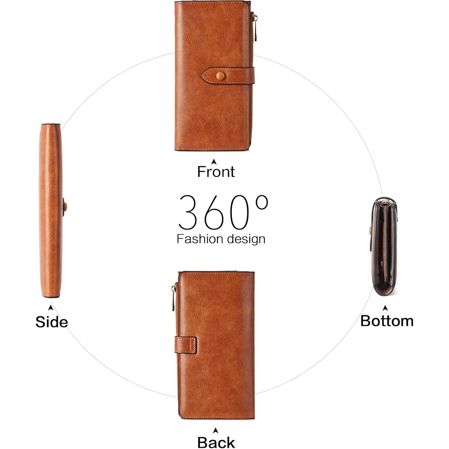 Cartera de Cuero BOSTANTEN para Mujeres con Bloqueo RFID Marrón