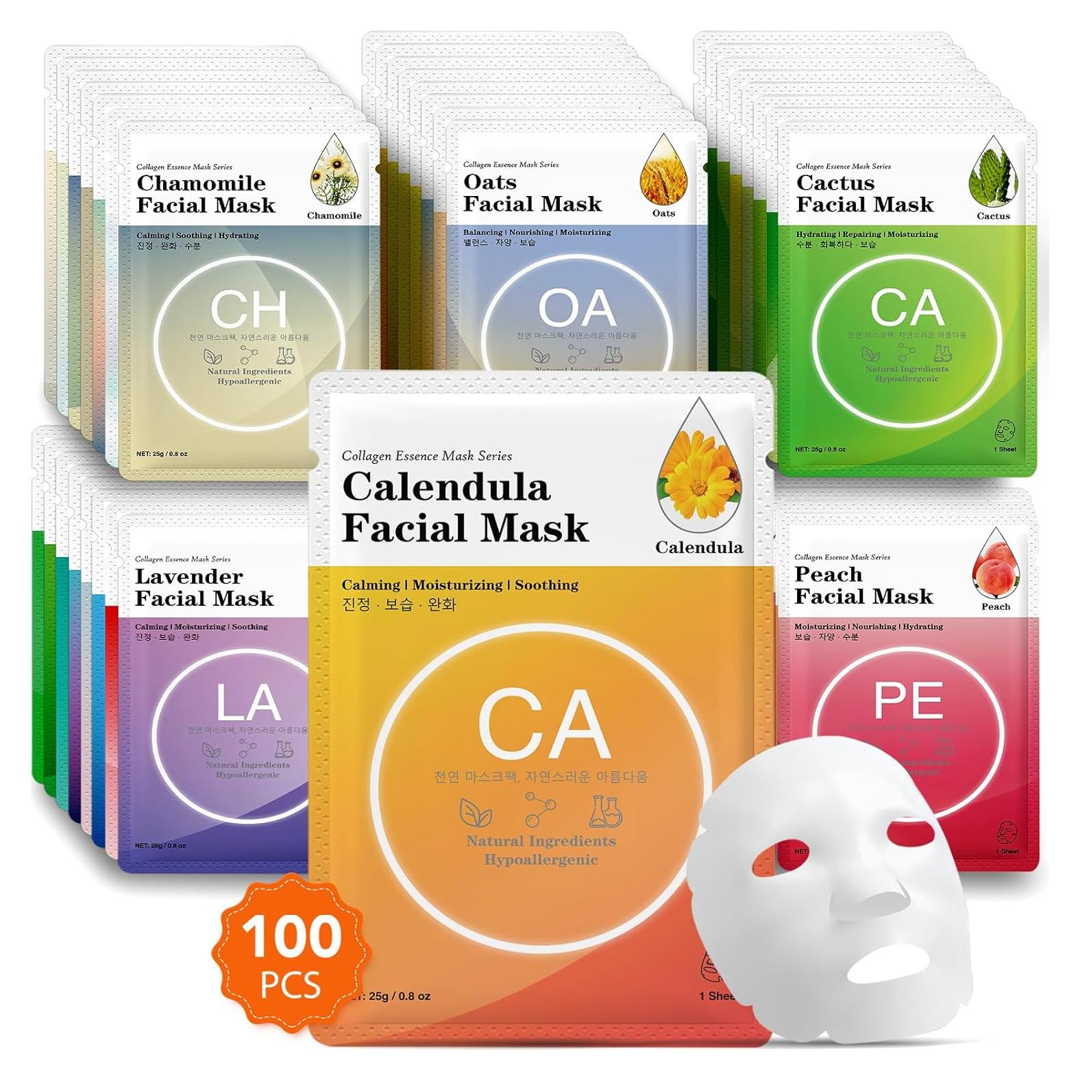 Mascarillas Faciales VESPRO 100 Piezas Colágeno Hidratantes