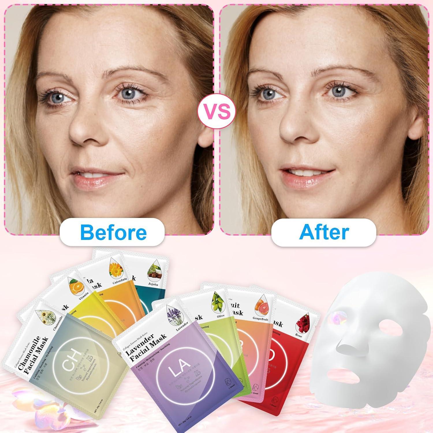 Mascarillas Faciales VESPRO 100 Piezas Colágeno Hidratantes