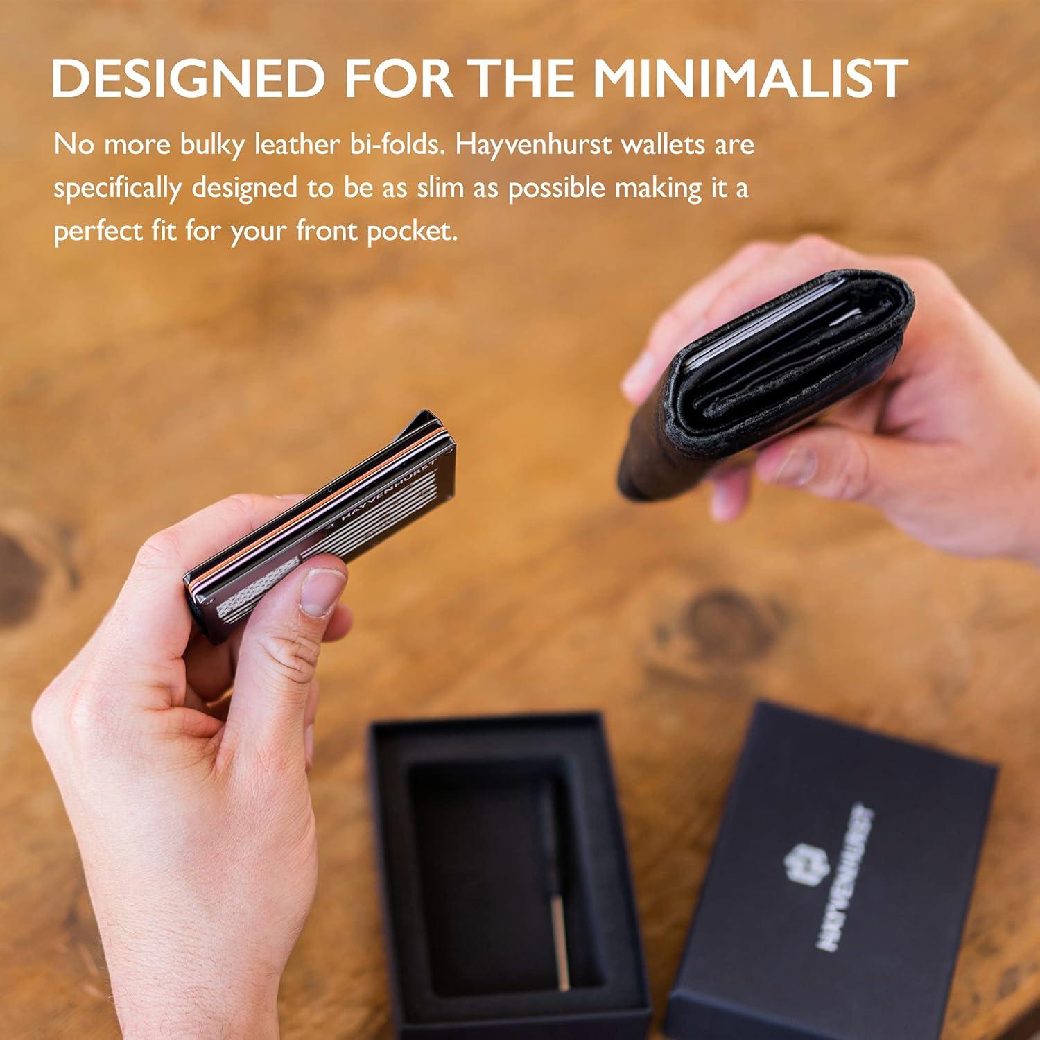 Billetera delgada Hayvenhurst para hombres - Clip para dinero, bloquea RFID, 12 tarjetas