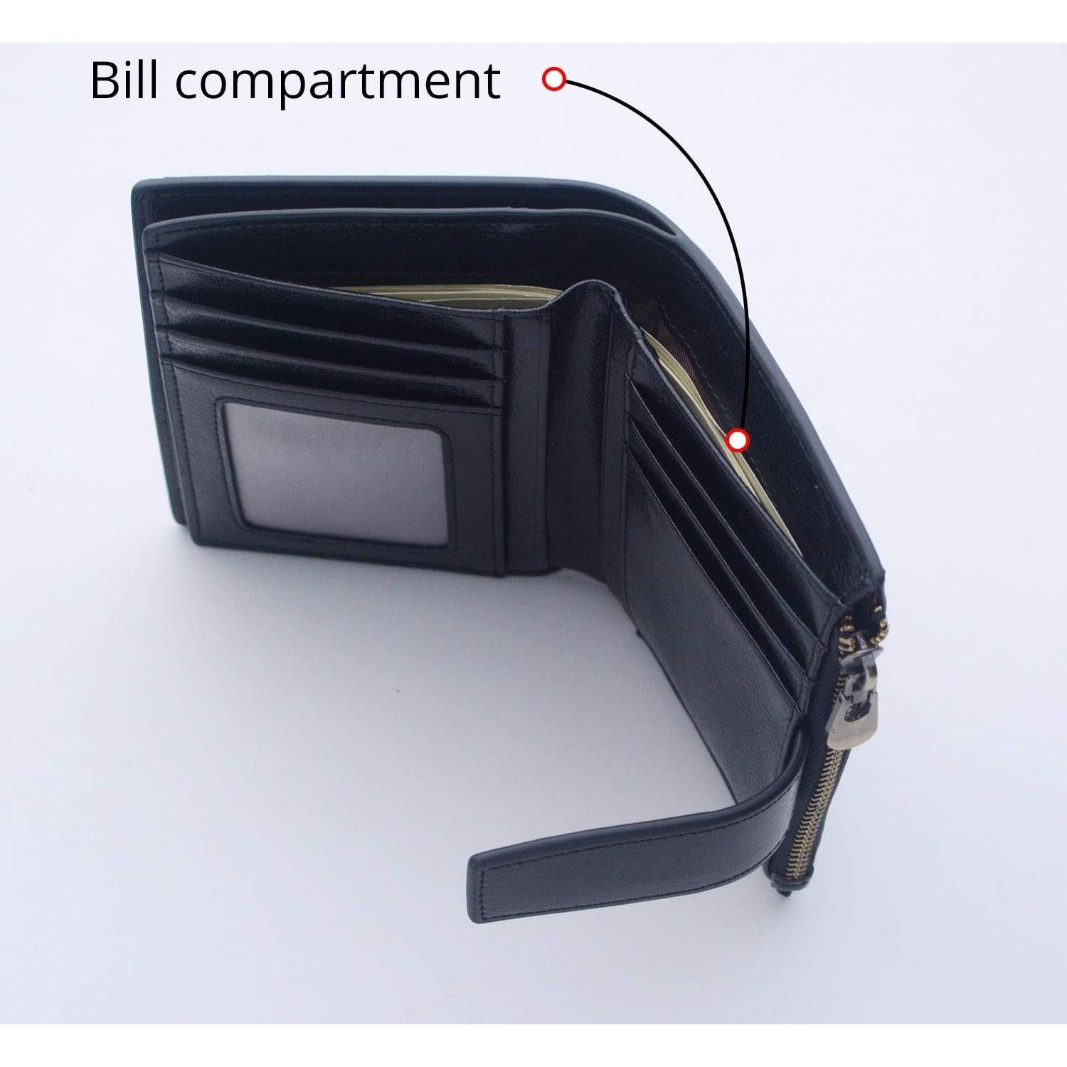 Cartera Bifolding de Cuero Bveyzi para Mujeres con Bloqueo RFID