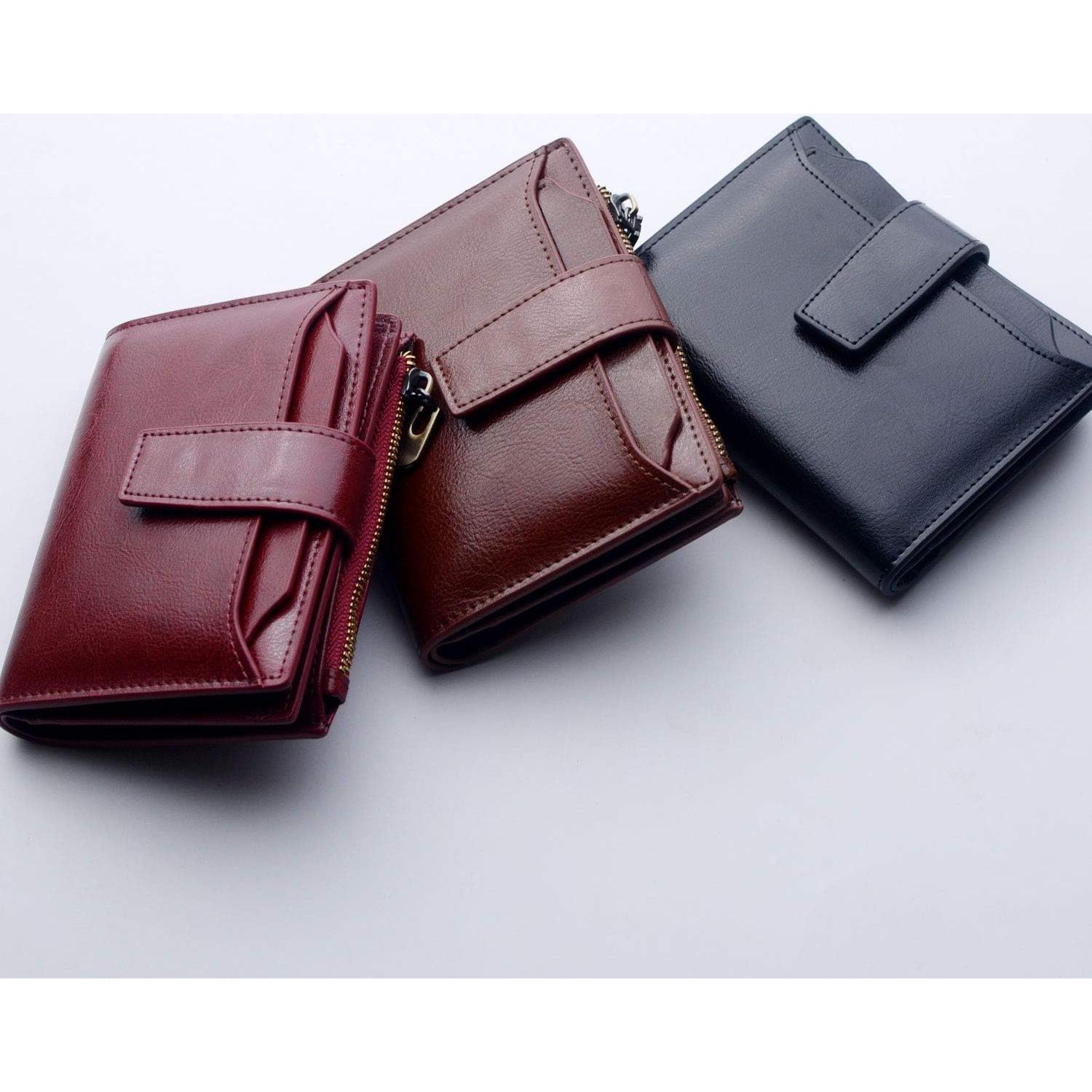 Cartera Bifolding de Cuero Bveyzi para Mujeres con Bloqueo RFID