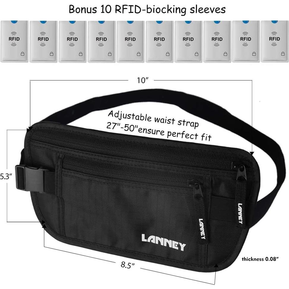 Cinturón de Dinero LANNEY con Bloqueo RFID - Negro