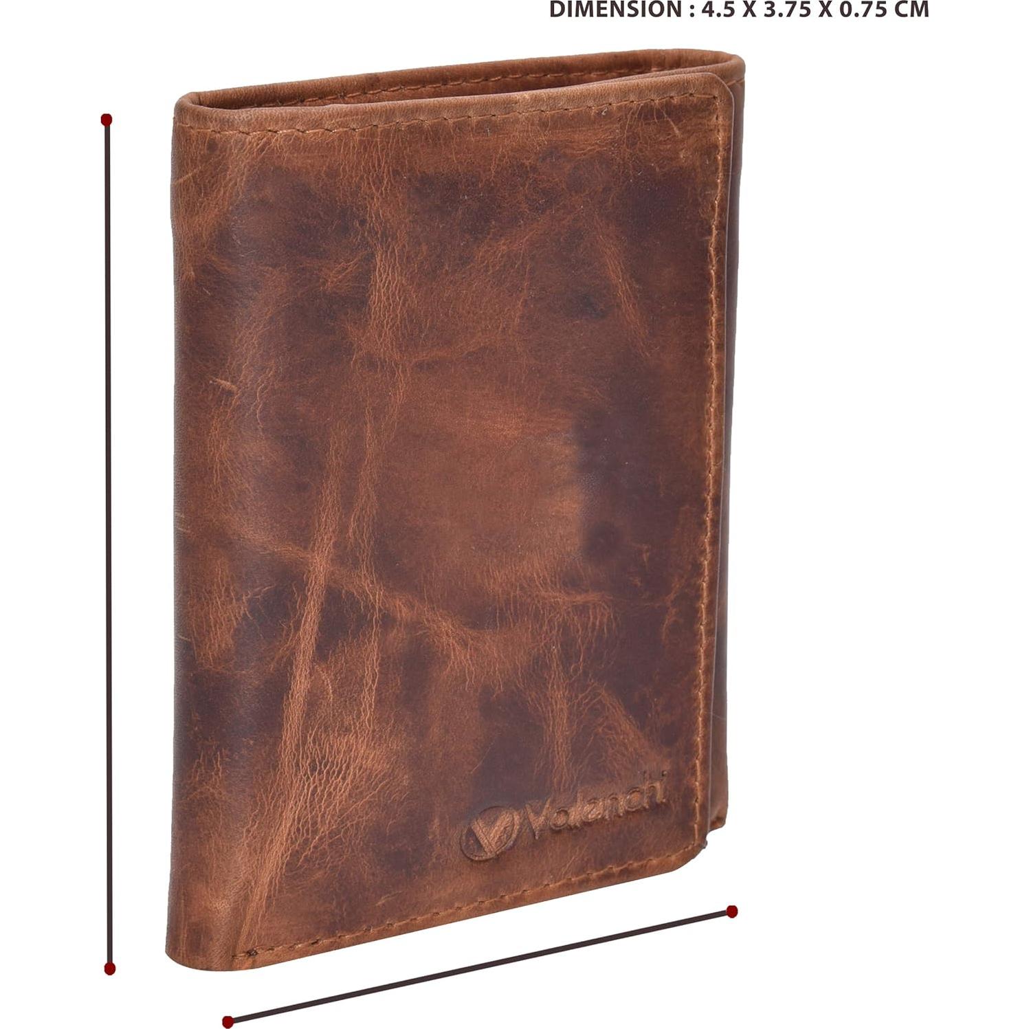 Billetera de cuero trifold VALENCHI Cognac Vintage RFID