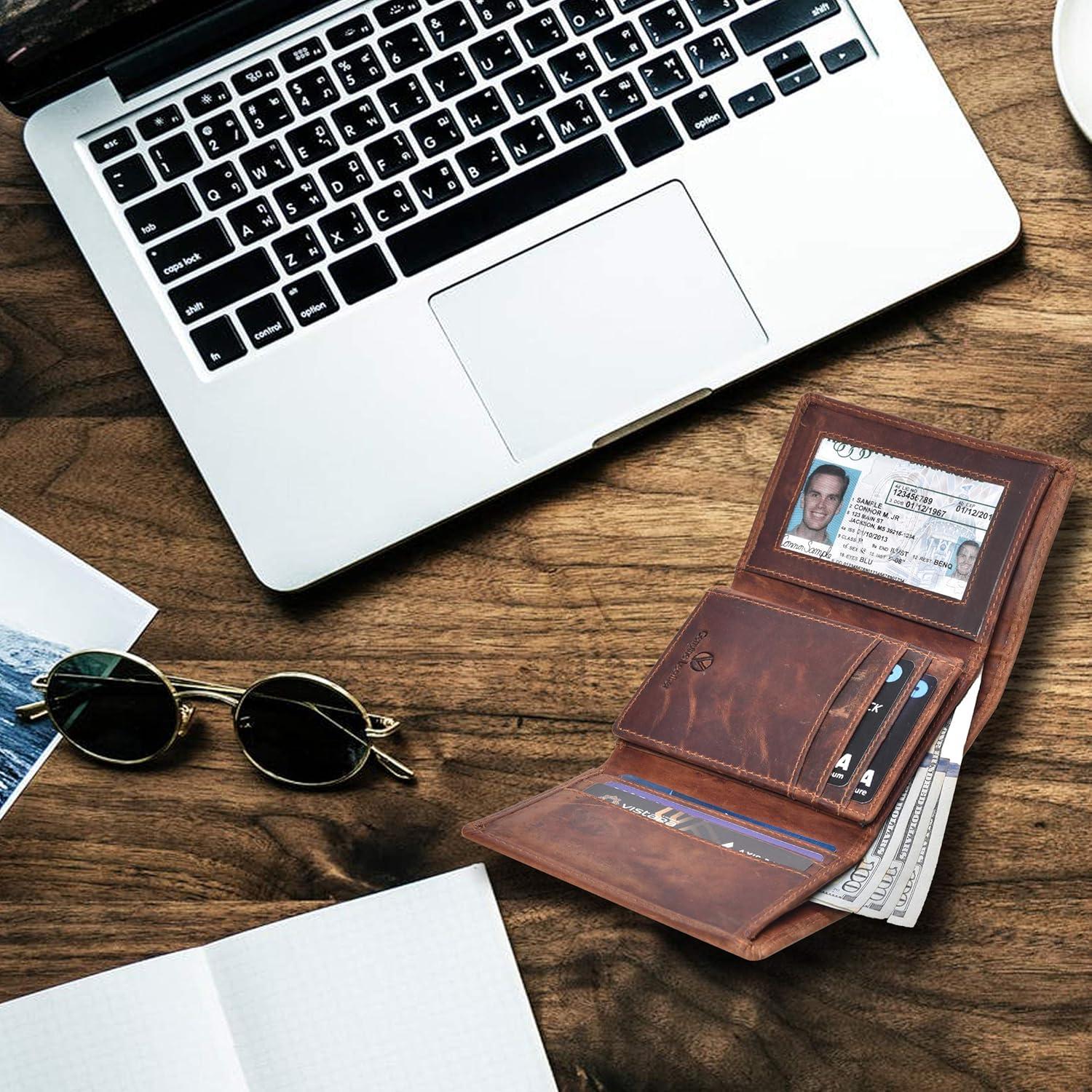 Billetera de cuero trifold VALENCHI Cognac Vintage RFID