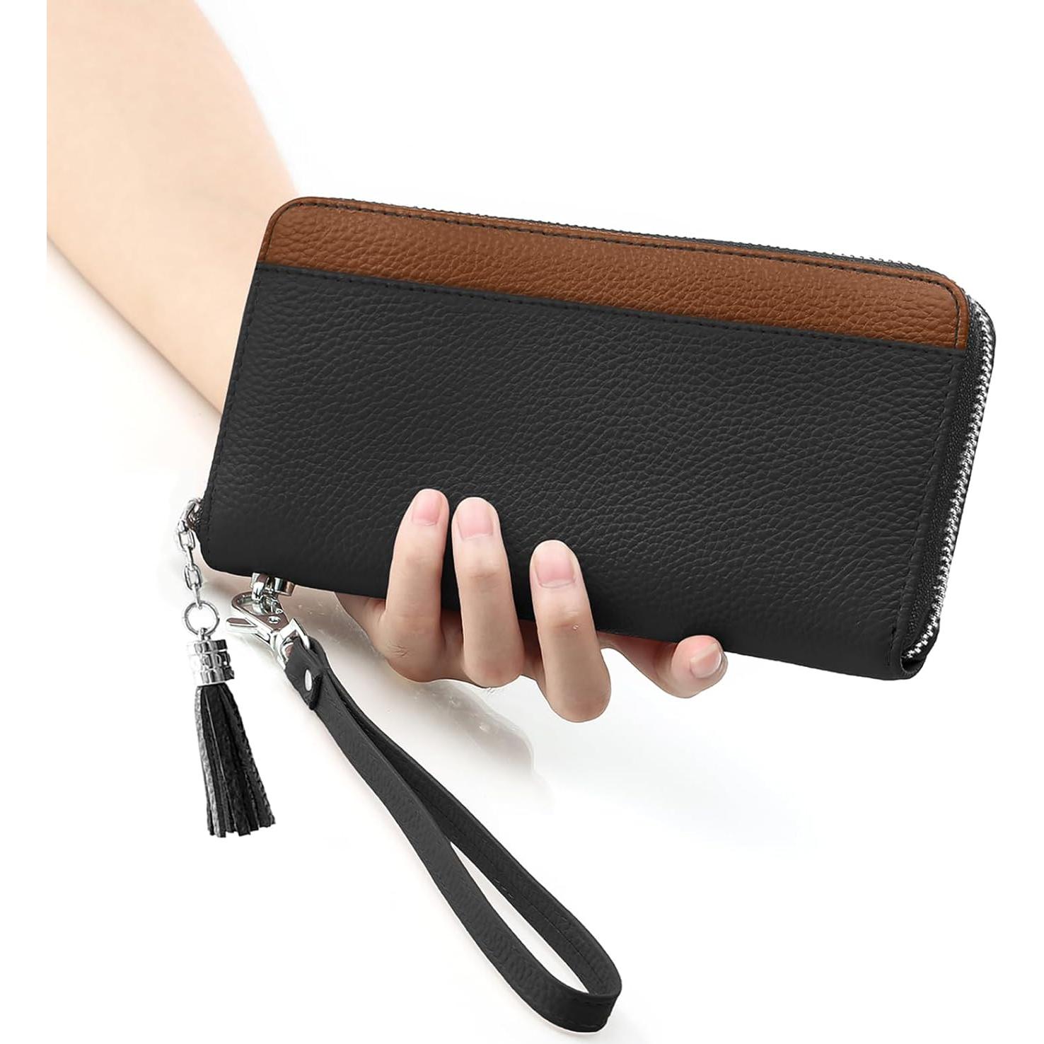 Cartera Larga de Cuero Genuino Moflycom con Bloqueo RFID