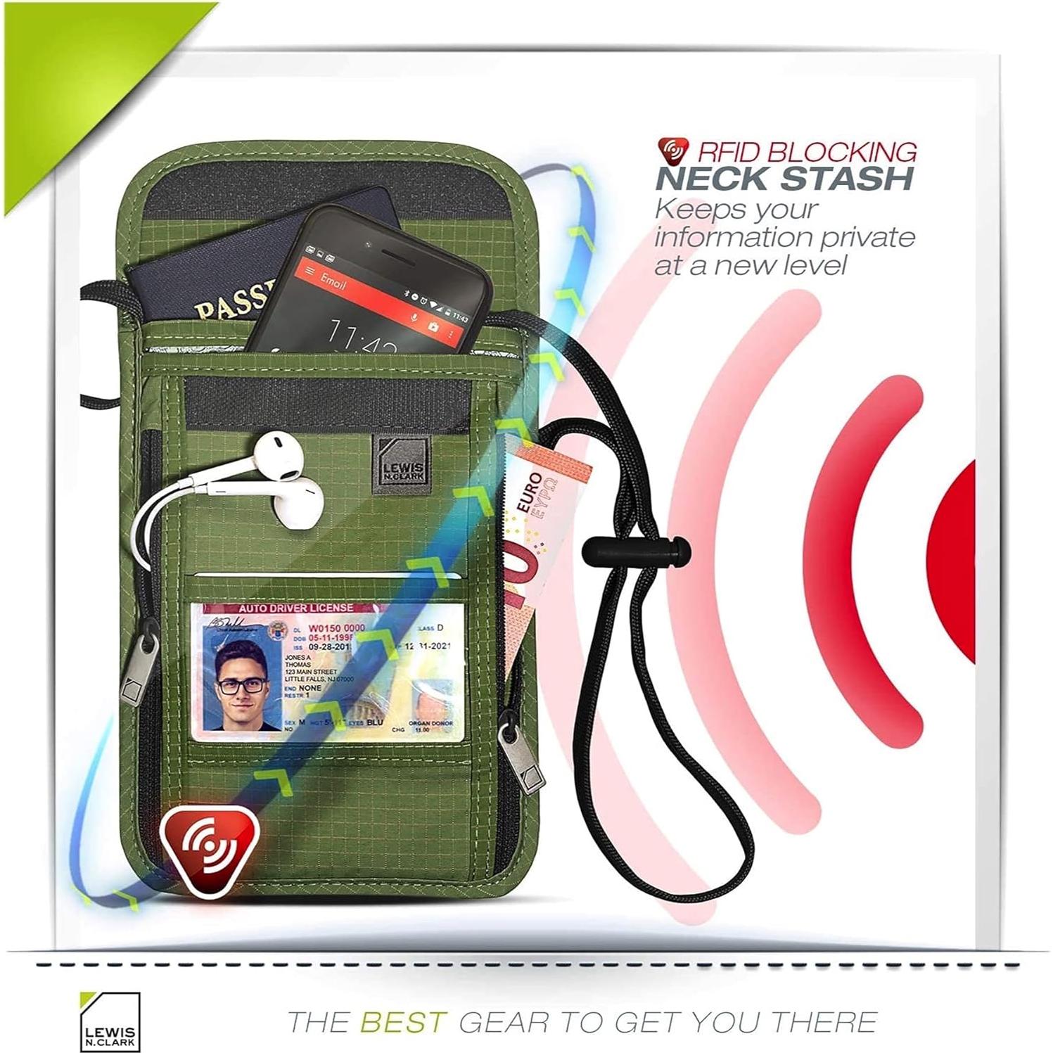 Billetera de bloqueo RFID Lewis N. Clark Oliva 20.3x14 cm