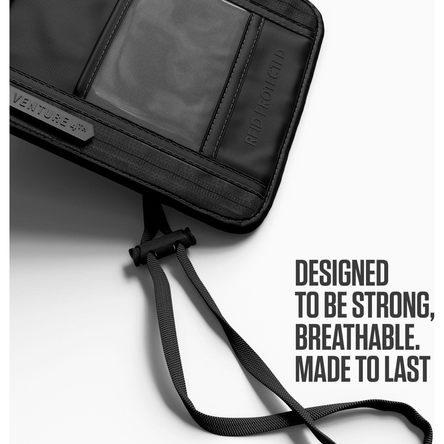 Porta Pasaporte Venture 4th Negro con Bloqueo RFID y Correa