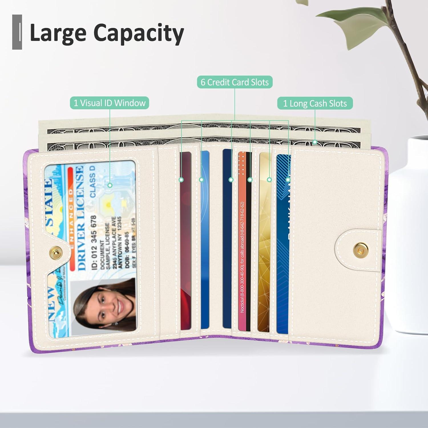 Cartera RFID Compacta Nipichsha para Mujeres - Mármol Púrpura