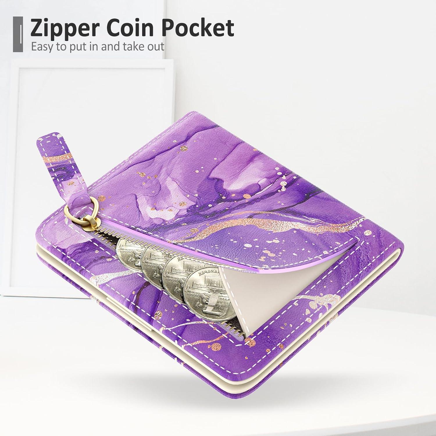 Cartera RFID Compacta Nipichsha para Mujeres - Mármol Púrpura