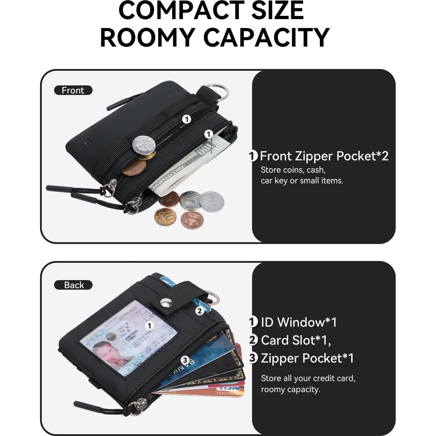 Cartera Pequeña BOSTANTEN RFID Minimalista Negra con Lanyard