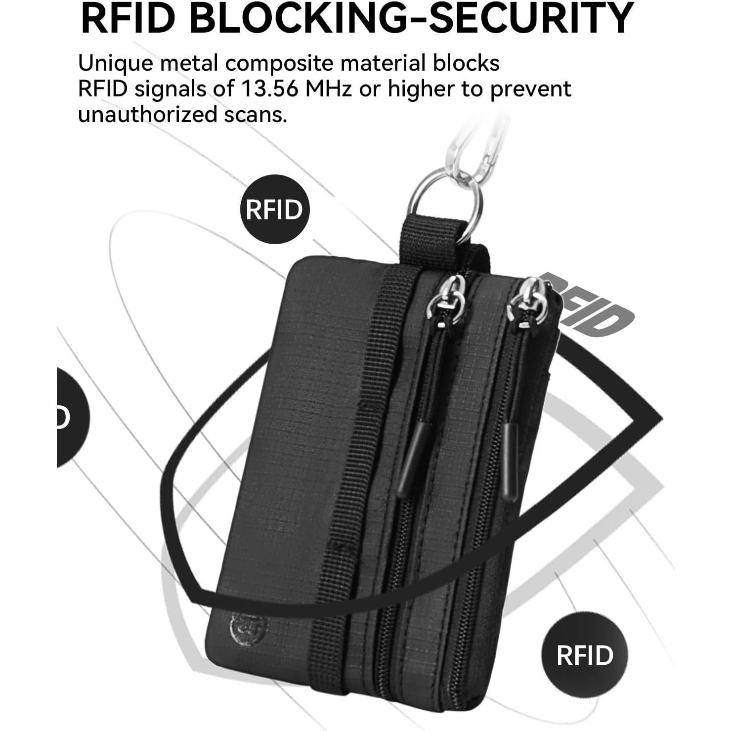 Cartera Pequeña BOSTANTEN RFID Minimalista Negra con Lanyard