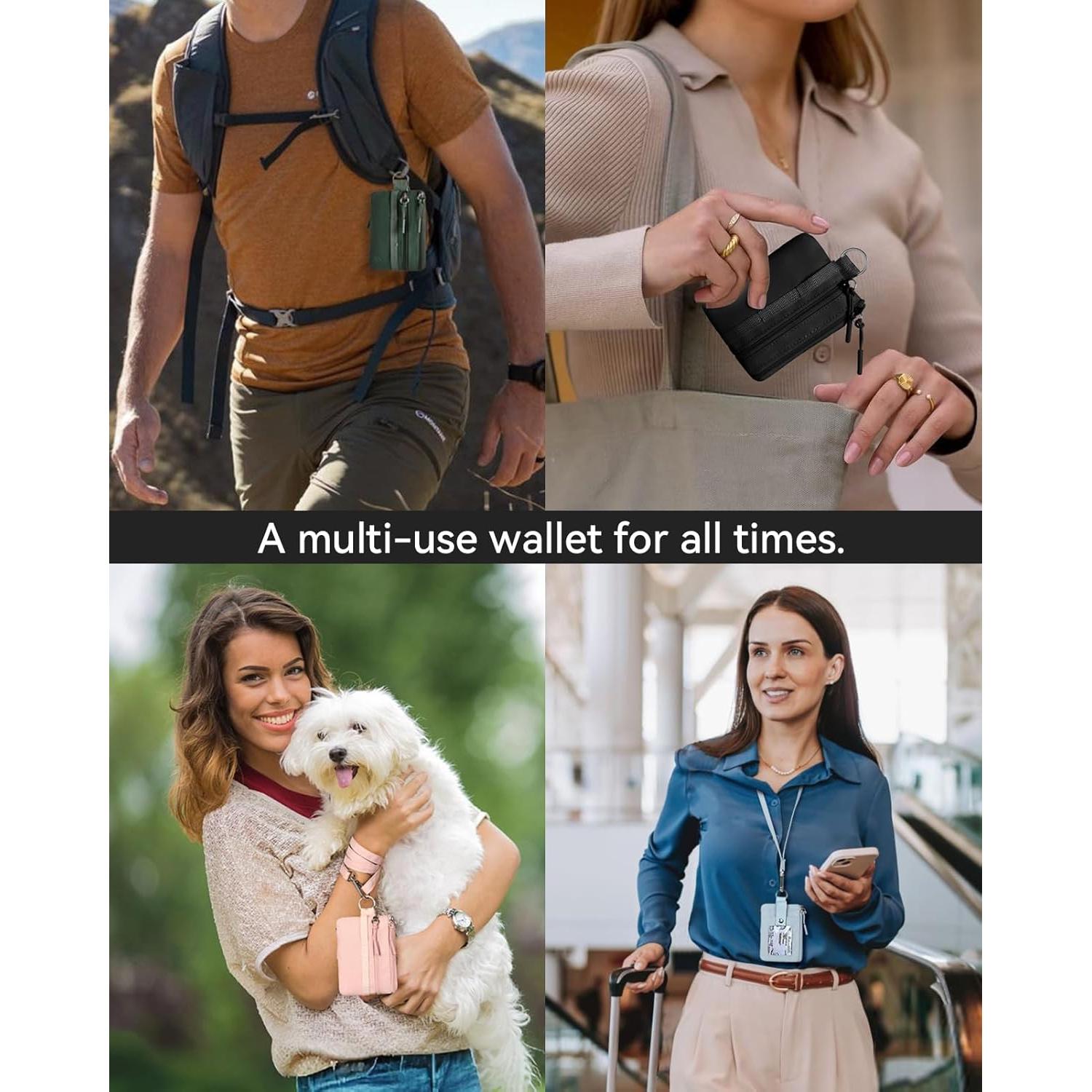 Cartera Pequeña BOSTANTEN RFID Minimalista Negra con Lanyard