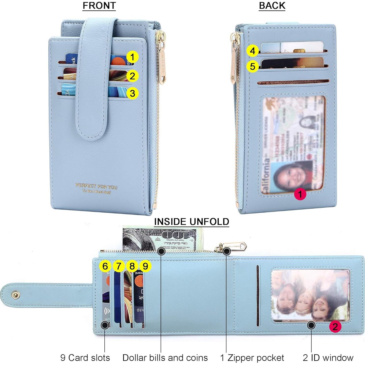 Billetera Delgada RFID Badiya para Mujeres - 9 Ranuras Tarjetas