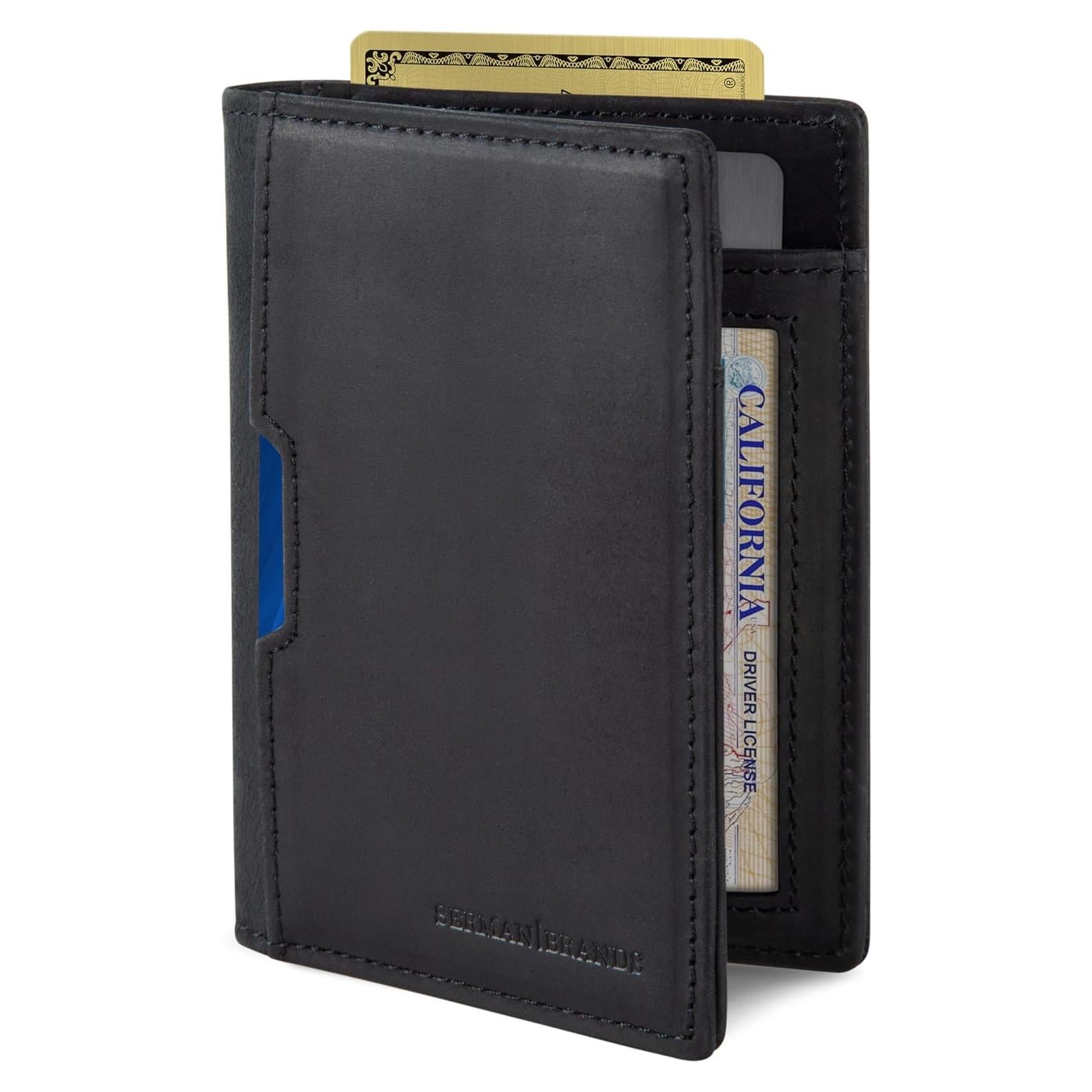 Cartera Bifold de Cuero SERMAN BRANDS con Bloqueo RFID - Negro