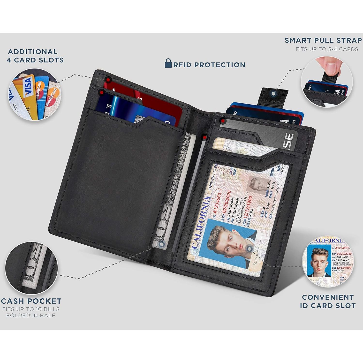 Cartera Bifold de Cuero SERMAN BRANDS con Bloqueo RFID - Negro