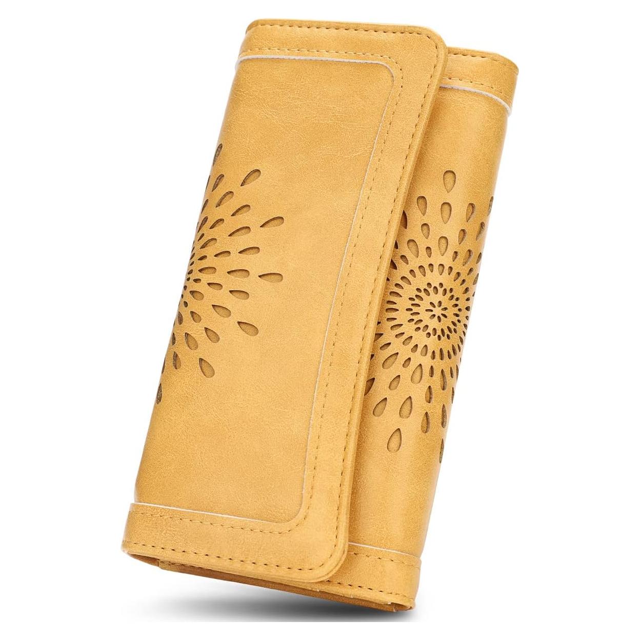 Cartera Trifold APHISON para Mujeres con Bloqueo RFID Amarillo