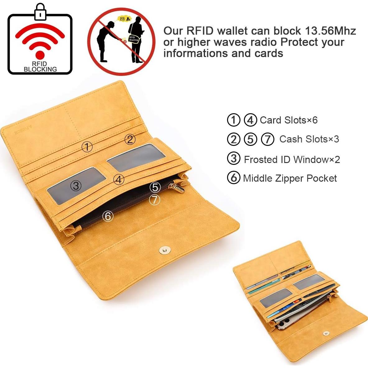 Cartera Trifold APHISON para Mujeres con Bloqueo RFID Amarillo
