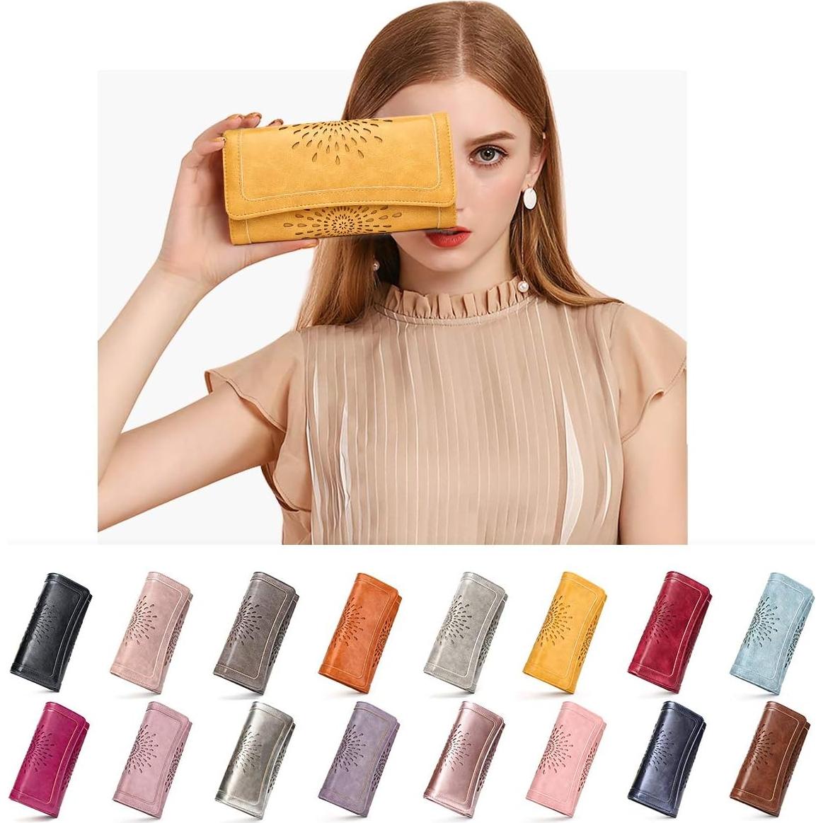 Cartera Trifold APHISON para Mujeres con Bloqueo RFID Amarillo