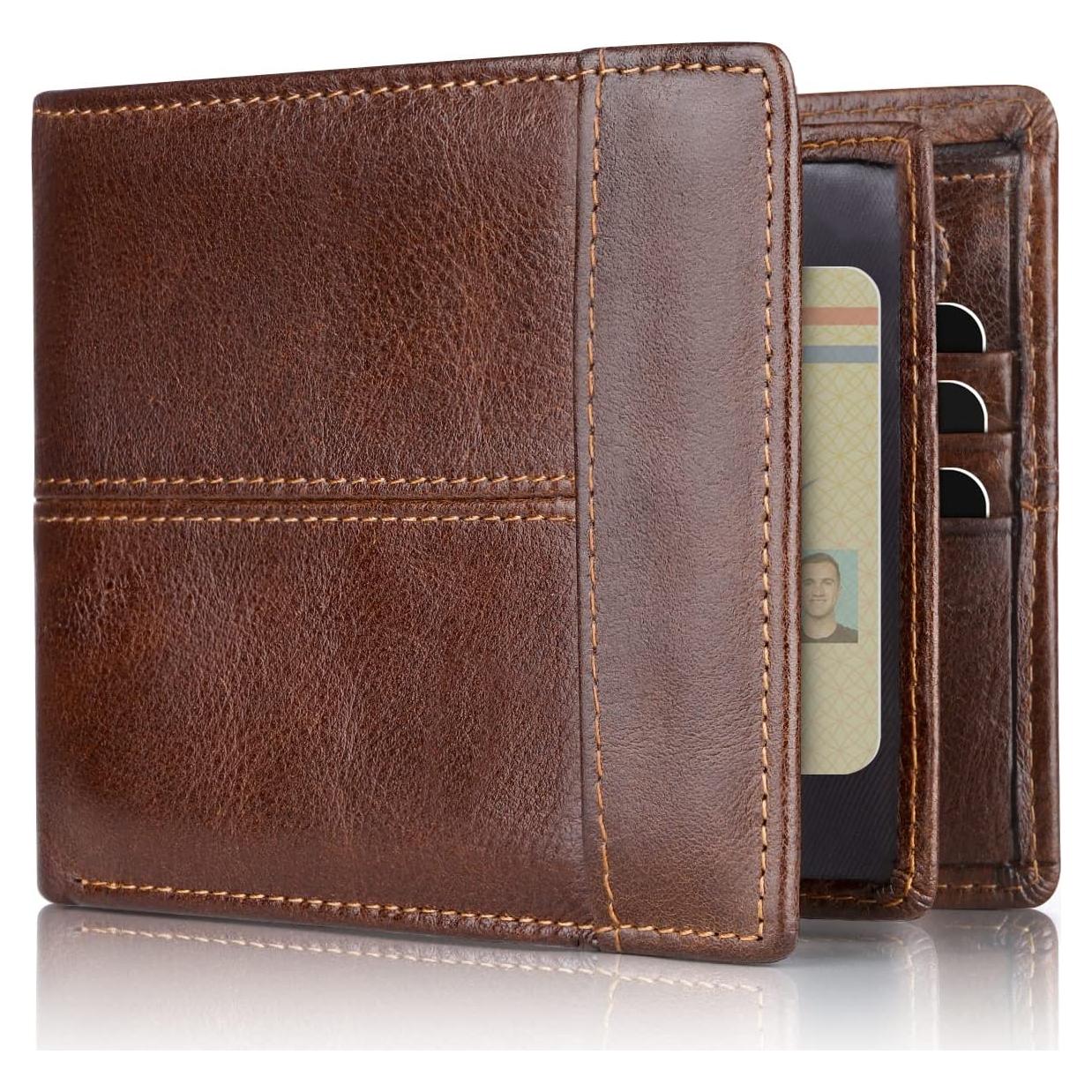 Billetera de Cuero Genuino Swallowmall para Hombres con Bloqueo RFID