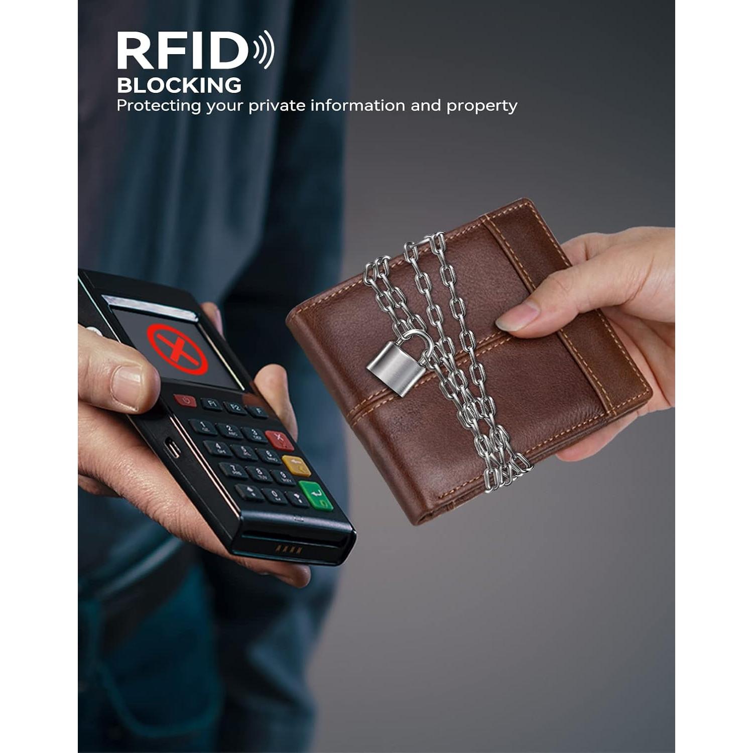 Billetera de Cuero Genuino Swallowmall para Hombres con Bloqueo RFID