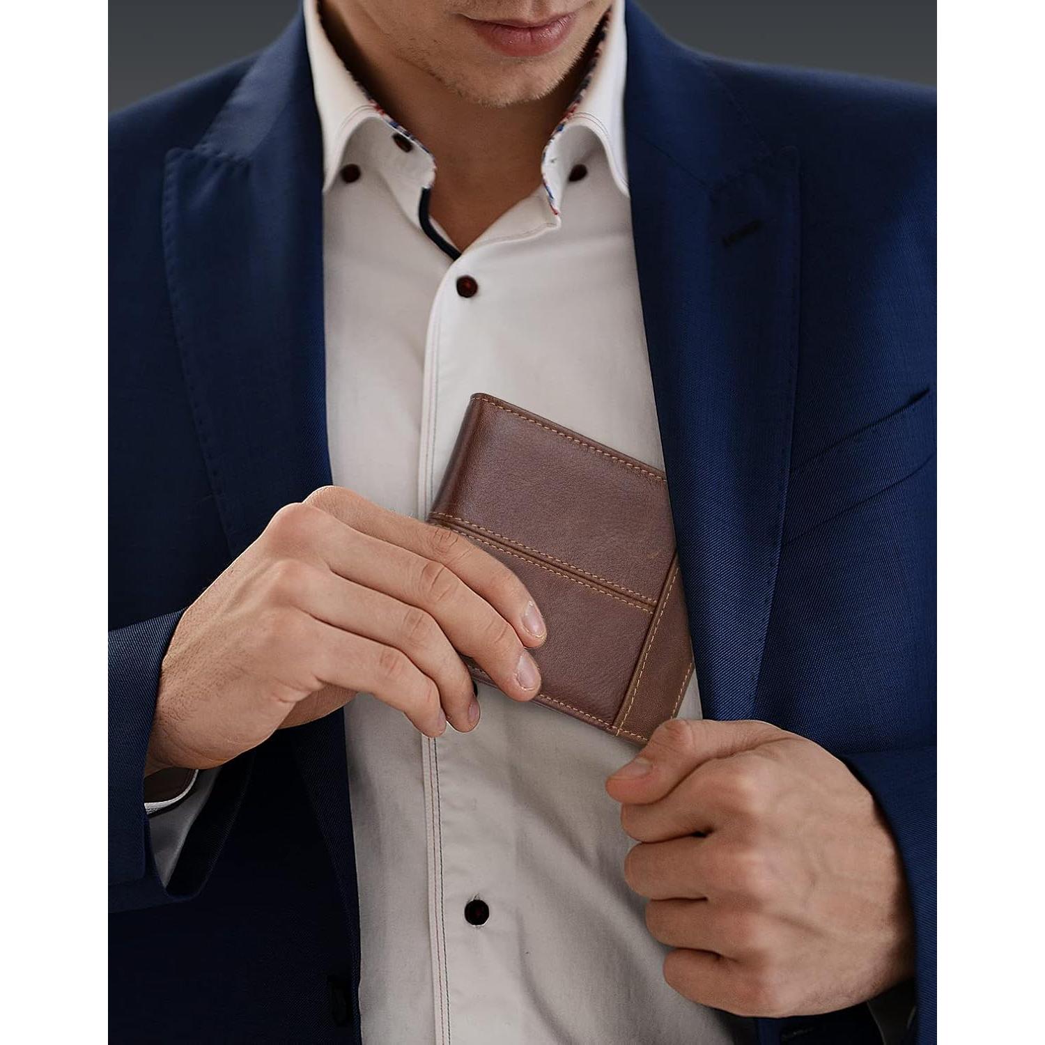 Billetera de Cuero Genuino Swallowmall para Hombres con Bloqueo RFID