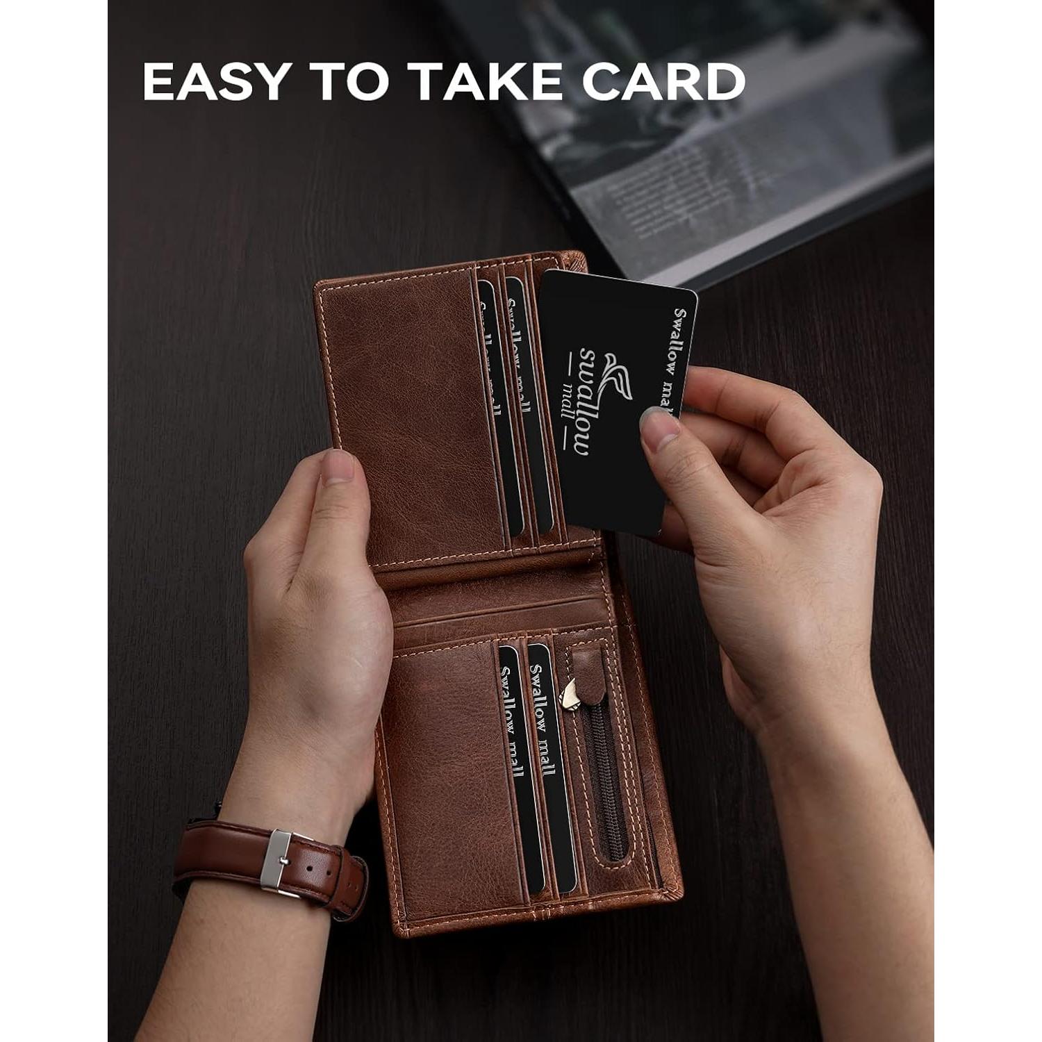 Billetera de Cuero Genuino Swallowmall para Hombres con Bloqueo RFID
