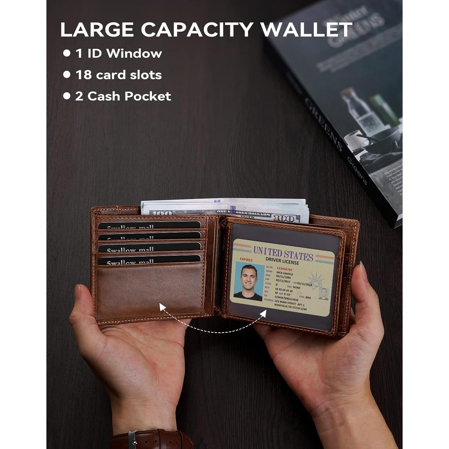 Billetera de Cuero Genuino Swallowmall para Hombres con Bloqueo RFID