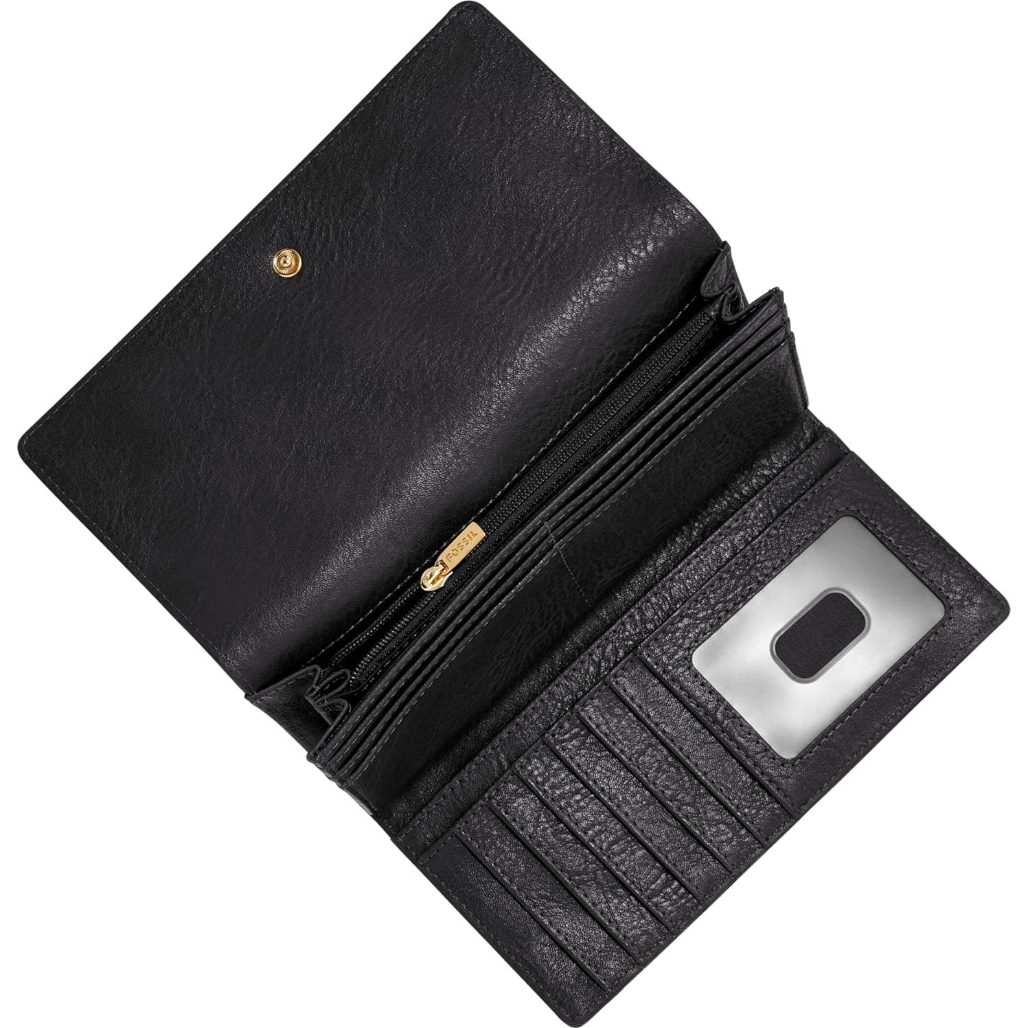 Billetera de Cuero para Mujeres Fossil Logan RFID Negra
