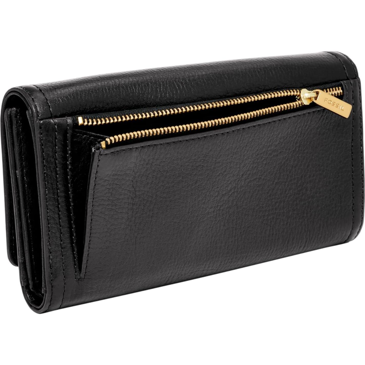 Billetera de Cuero para Mujeres Fossil Logan RFID Negra